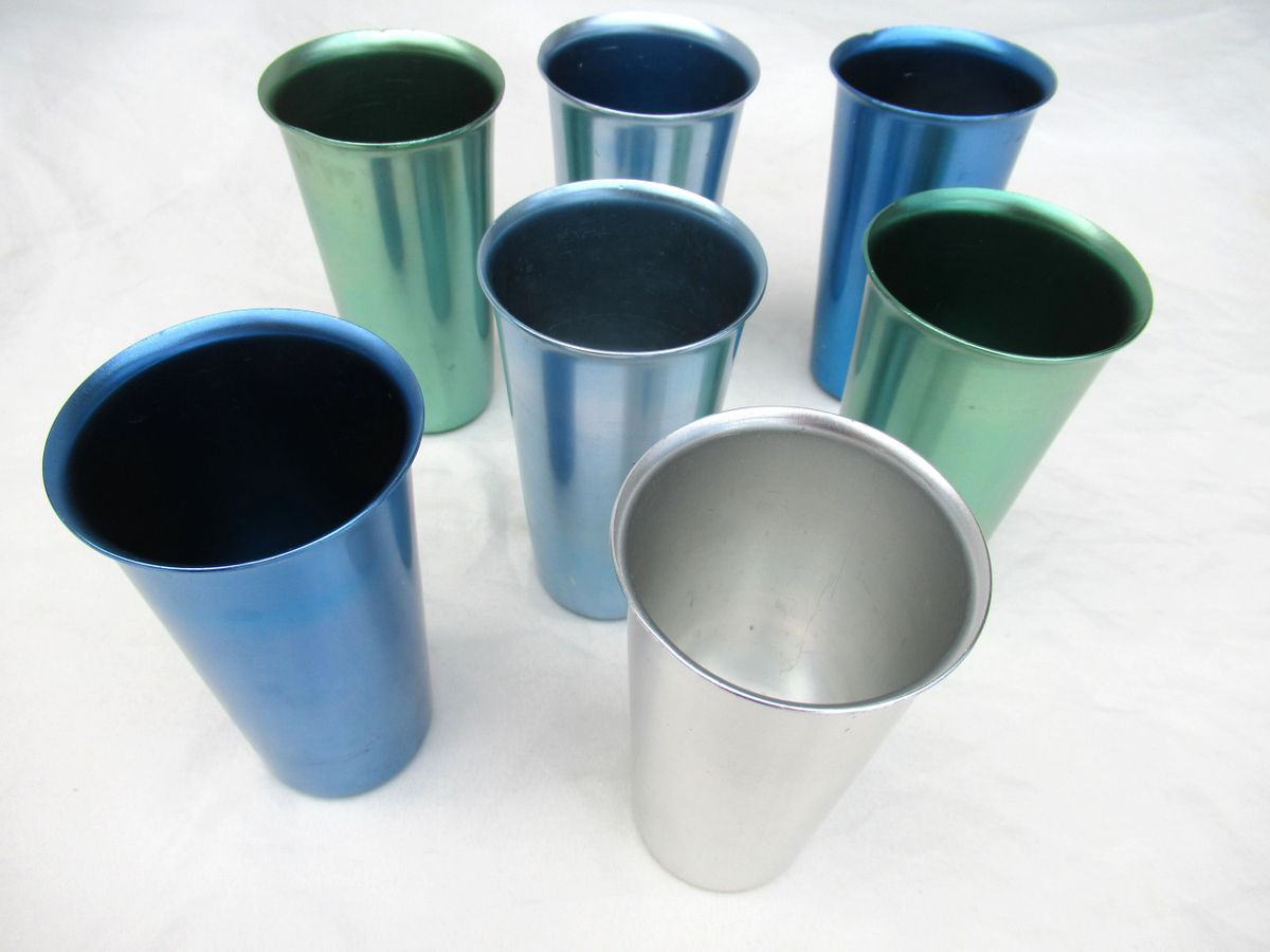 Set of (7) Retro Anodized Aluminum Drinking Cups
